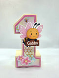 Personalized 3D Number with Custom Name - Happy Bees Design (10 inches)