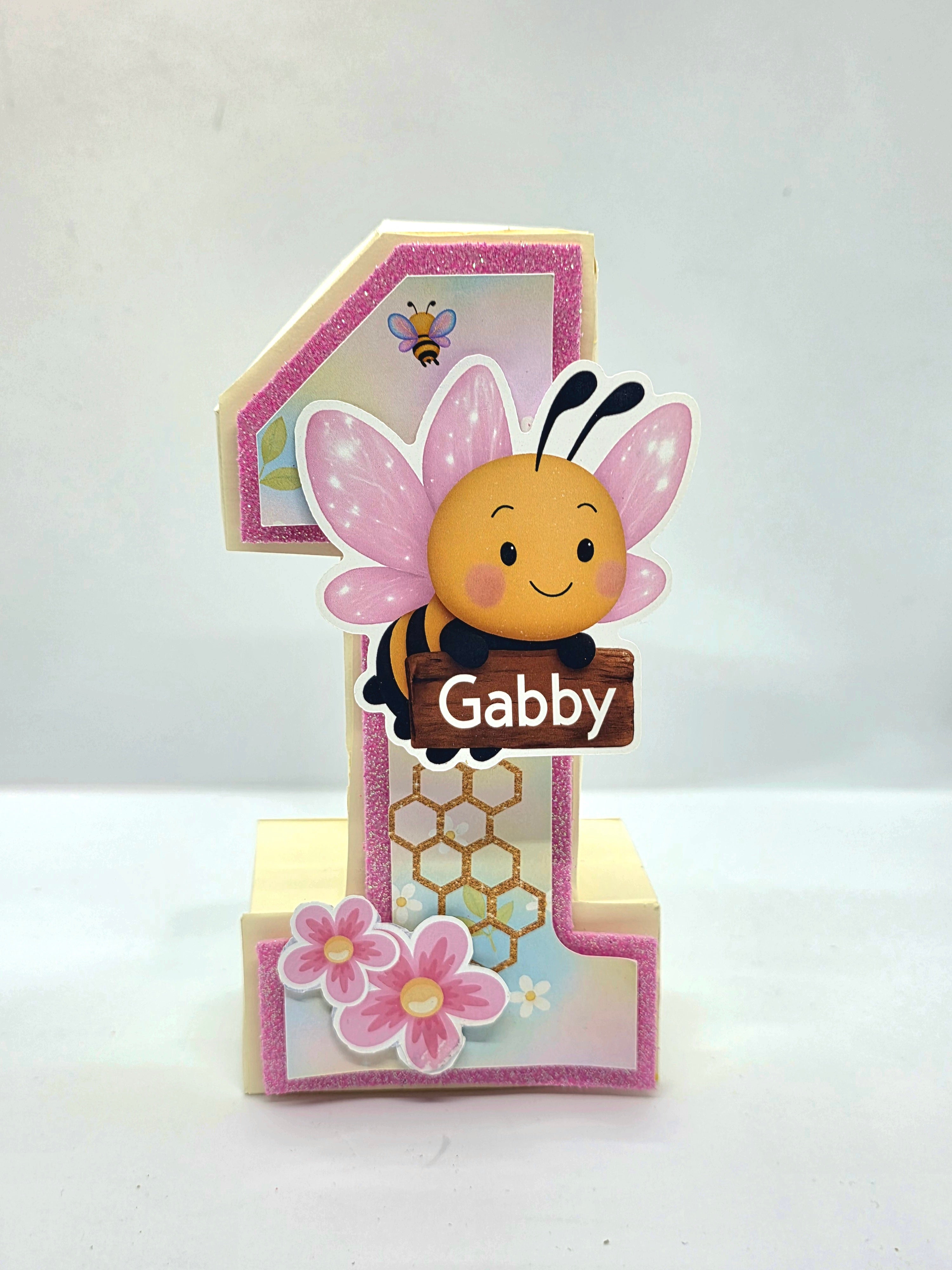 Personalized 3D Number with Custom Name - Happy Bees Design (10 inches)
