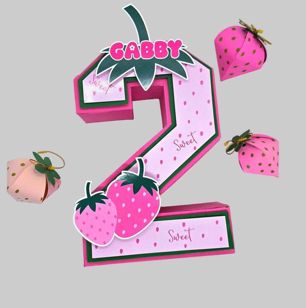 Personalized 3D Number with Custom Name - Strawberry Design - 10 Inches - Pink