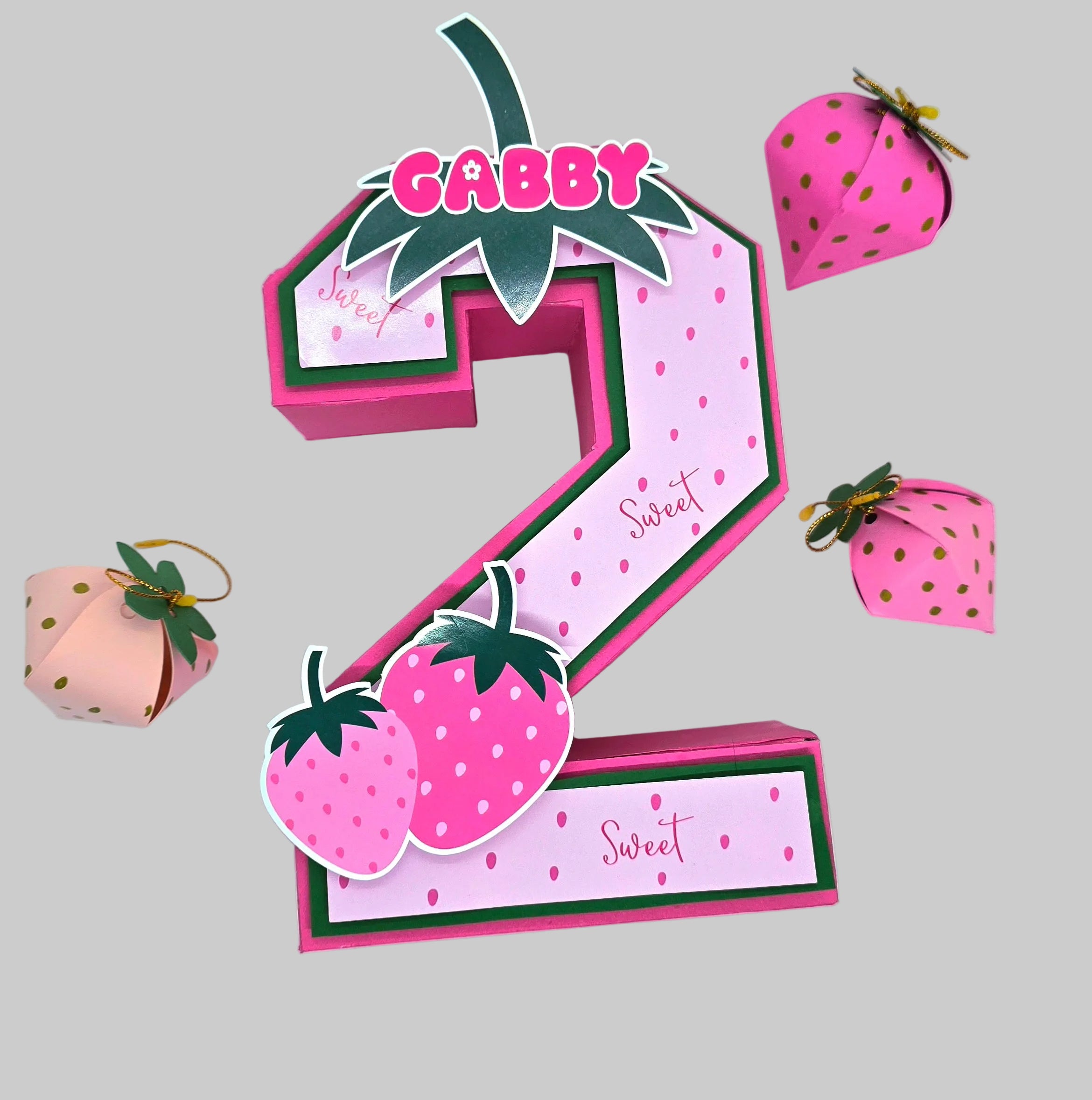 Personalized 3D Number with Custom Name - Strawberry Design - 10 Inches - Pink