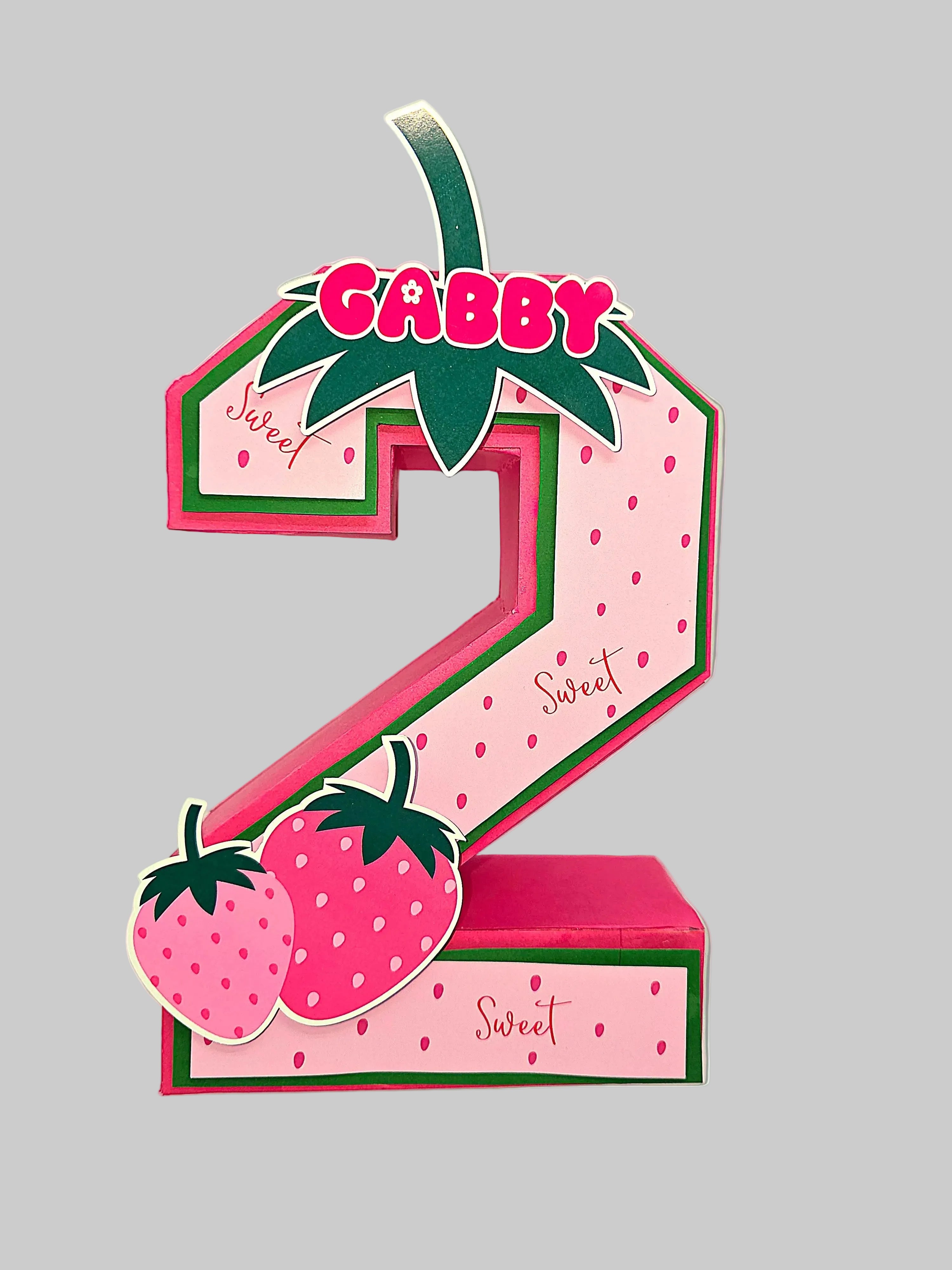 Personalized 3D Number with Custom Name - Strawberry Design - 10 Inches - Pink