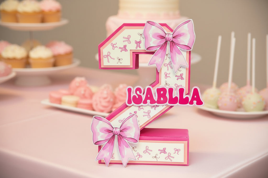 Personalized 3D Number Coquette Party Design Pink - 10 Inches