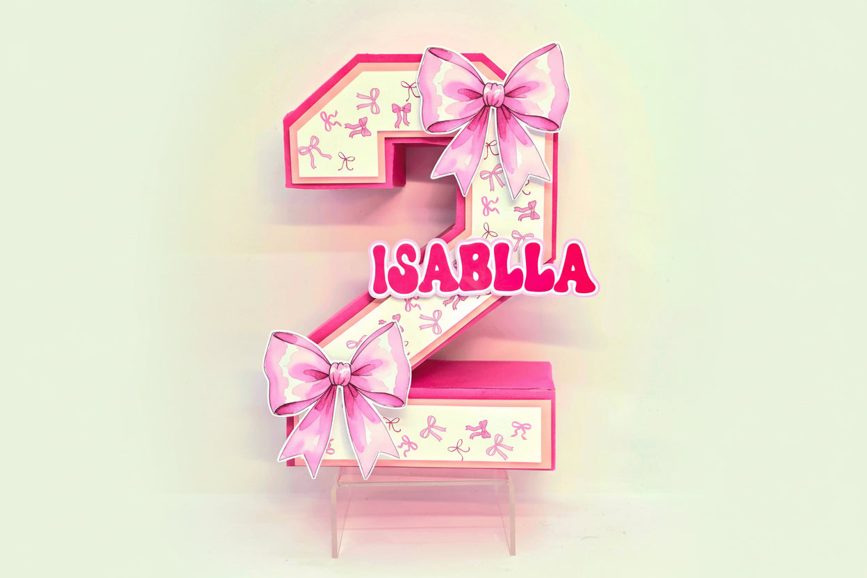 Personalized 3D Number Coquette Party Design Pink - 10 Inches
