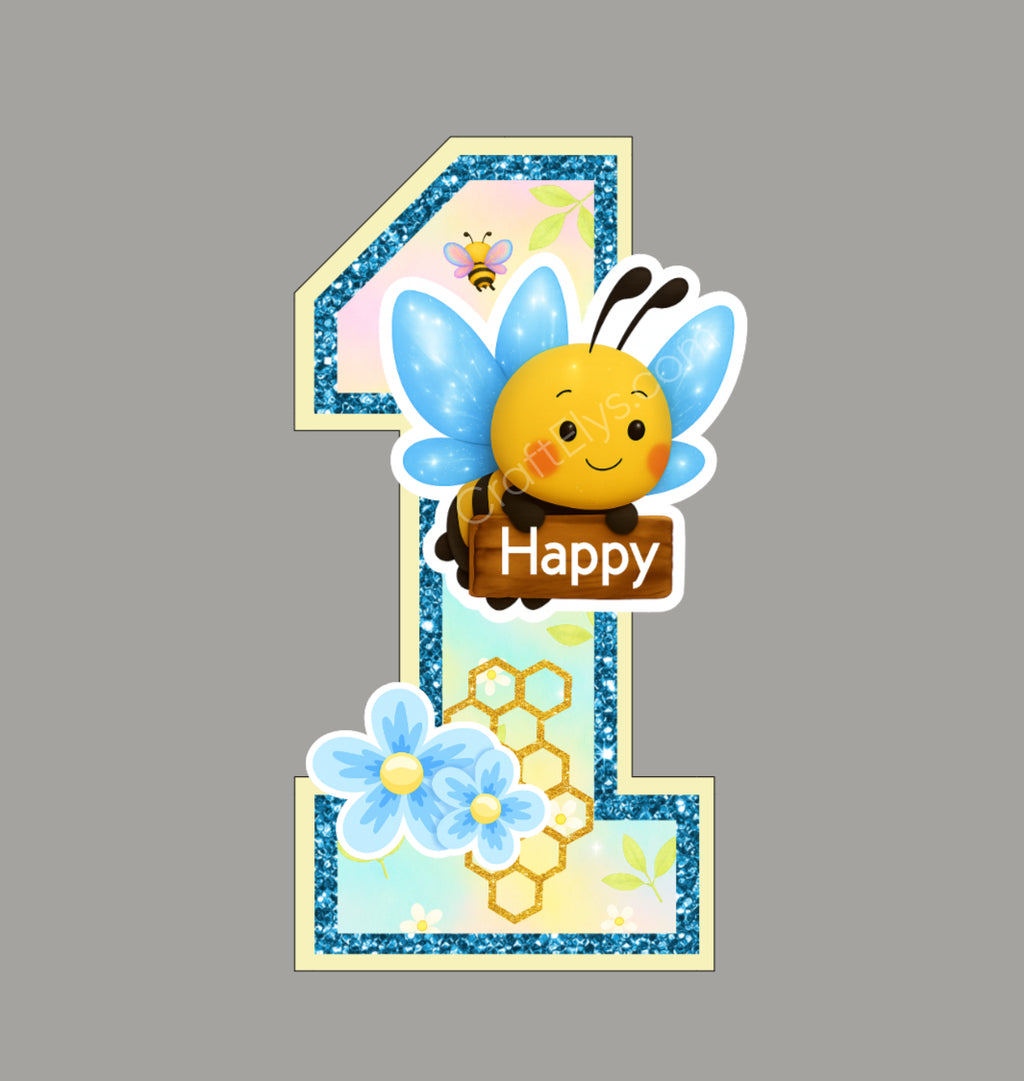 Personalized 3D Number with Custom Name - Happy Bees Design (10 inches)