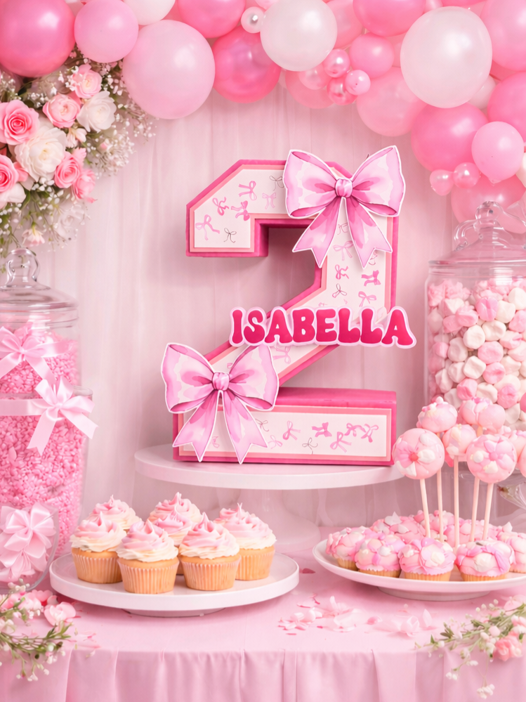 Personalized 3D Number Coquette Party Design Pink - 10 Inches